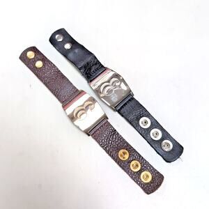 LISA STEWART Lot 2 Initial E Silver Tone Black Gold Tone Brown Leather Bracelets